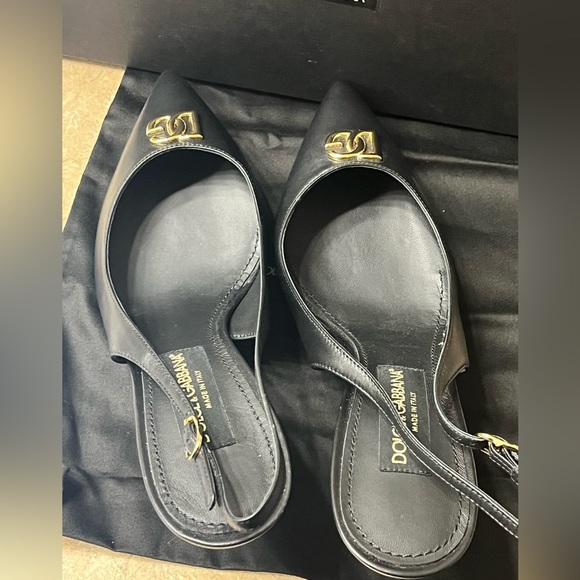 Dolce & Gabbana Leather Slingback Cardinale B60 Nappa Calfskin Blk Pump, Sz 8 - Picture 2 of 15